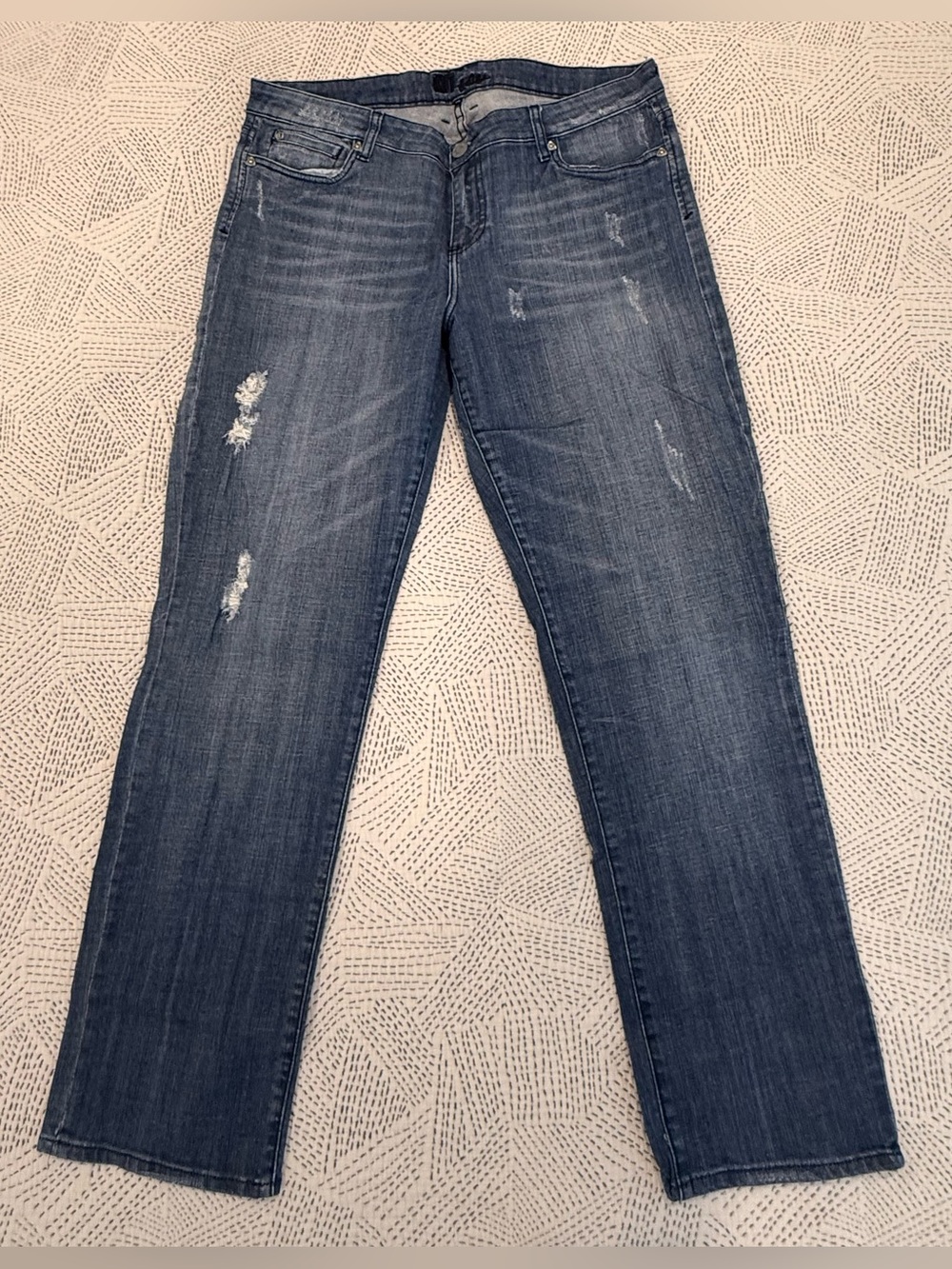 Kut from the Kloth Distressed Straight-Leg Blue Jeans